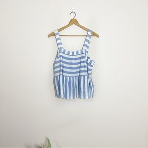 [LOFT] Blue & White Striped Linen Blend Peplum Sleeveless Tank Top
